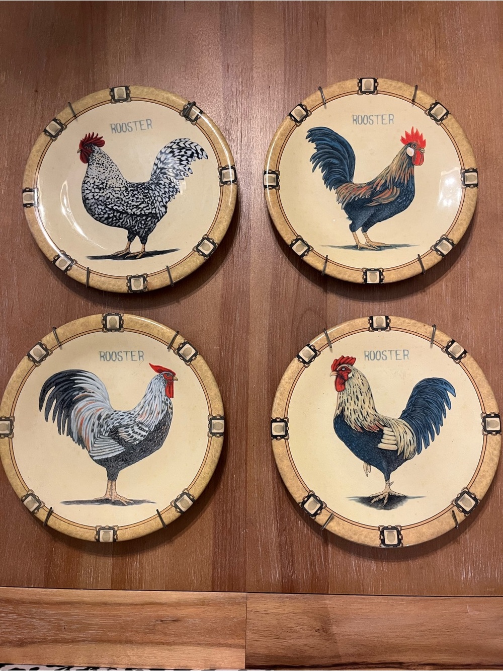 Set of 4 Ceramica Due Torri Italian Rooster Plates 8" Ceramic Wall Accent Decor